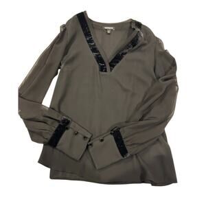 EXPRESS Long Sleeve V Neck Sheer Black Blouse XS Petites